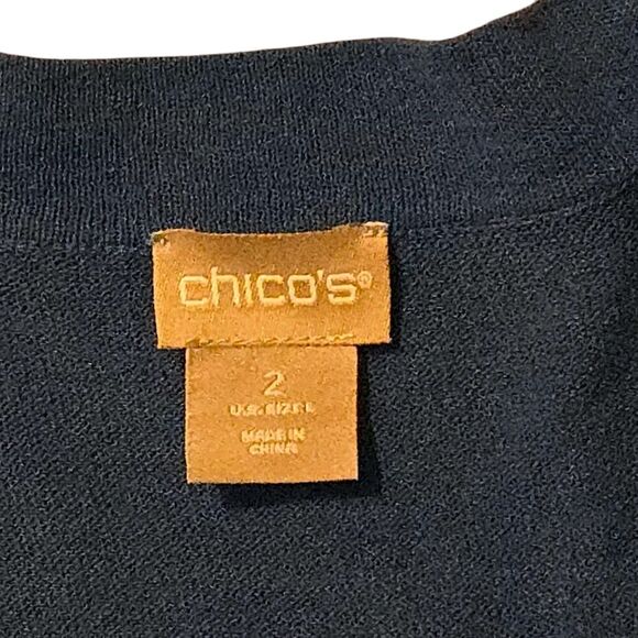 Chico's Size 2, L Cotton/Nylon Lightweight Sweater Cardigan Spring Stretchy - Picture 3 of 8